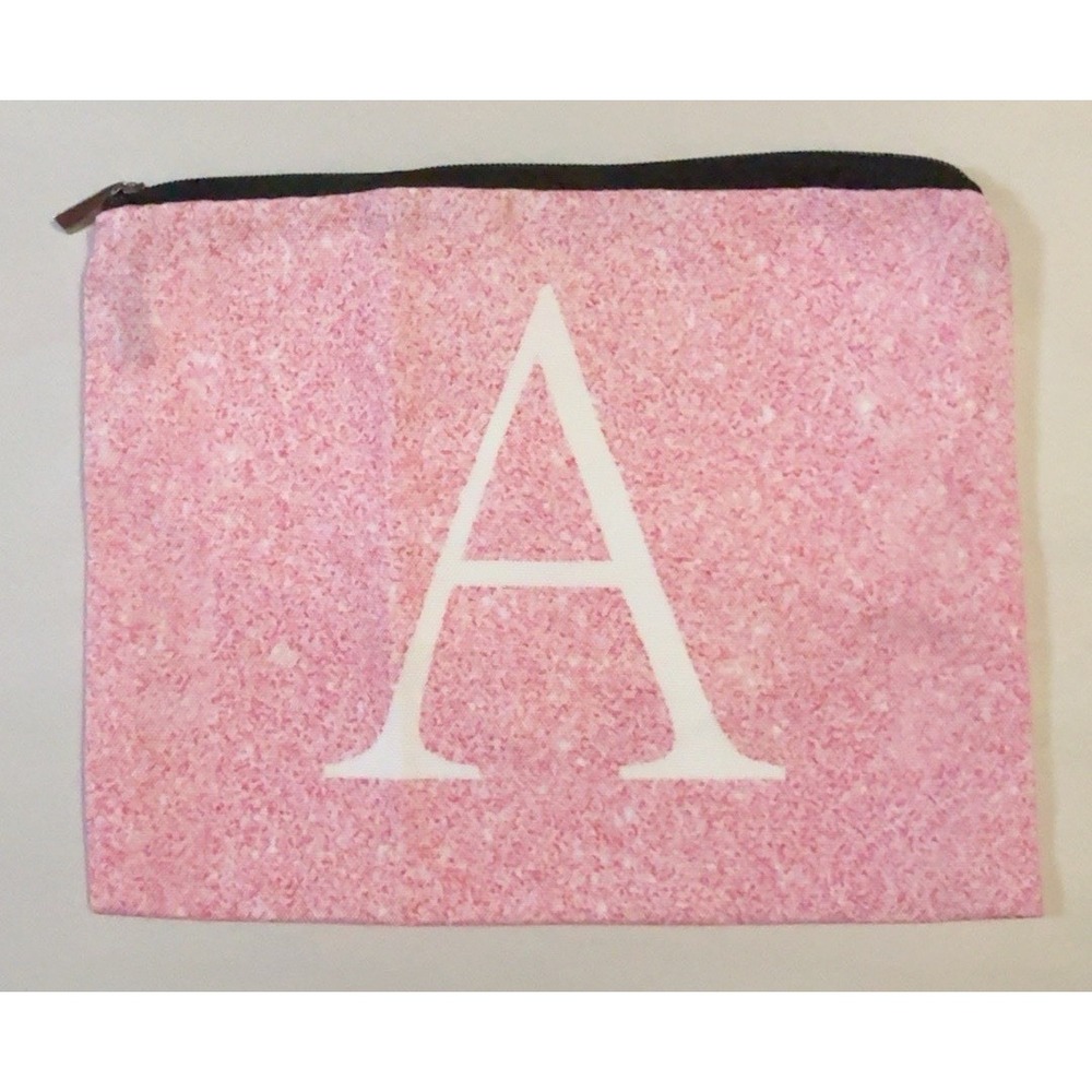 Z0235-Pink Monogram A Initial Makeup Bag Cosmetic Pouch Zipper 8.5" x 6" New